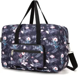 Foldable Travel Duffel Bag, Medium Women's Weekender and Overnight bag carry on Luggage bag for Women(Black Floral)