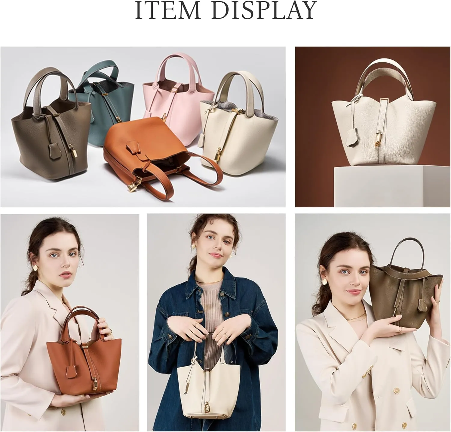Genuine Leather Bucket BagRuffle Tote BagGenuine Leather Lock DesignVegetable Basket Versatile Shoulder Handbag 