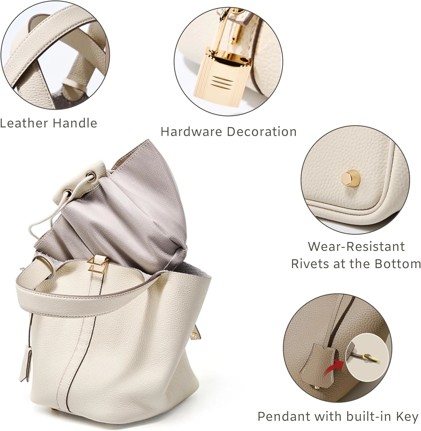 Genuine Leather Bucket BagRuffle Tote BagGenuine Leather Lock DesignVegetable Basket Versatile Shoulder Handbag 