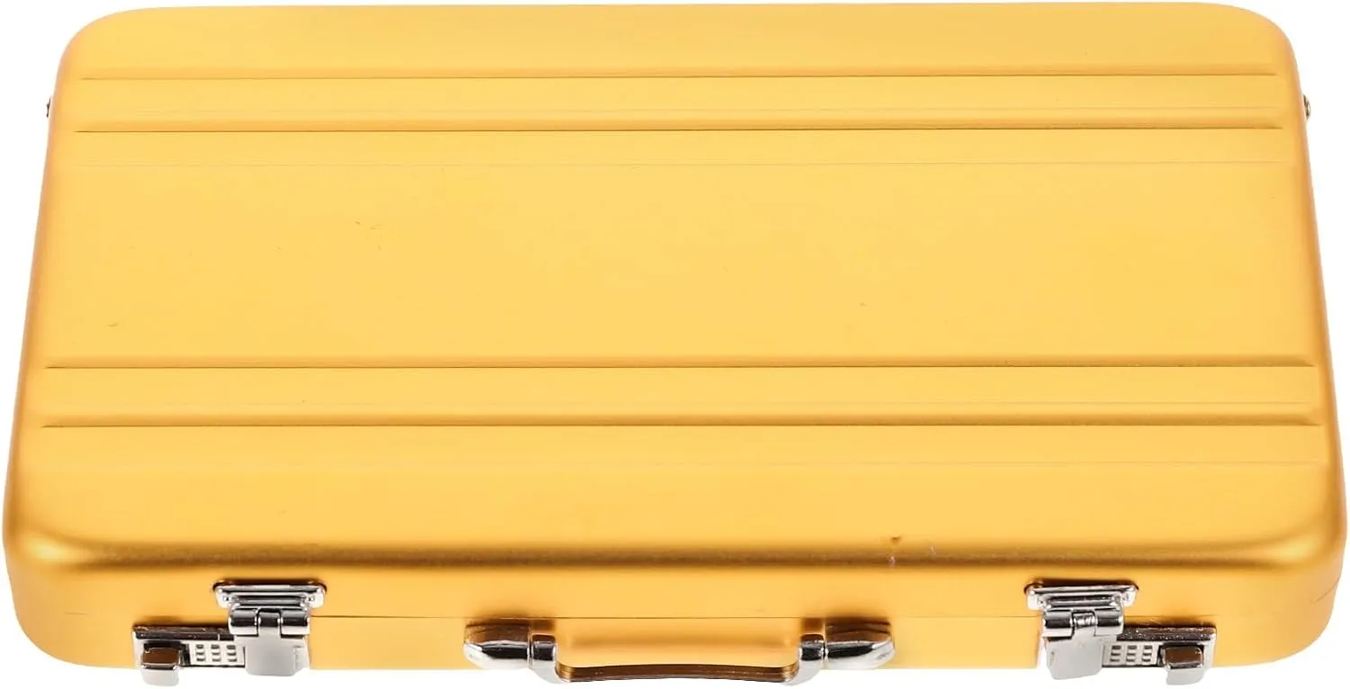 Golden Mini Briefcase Metal Business Card Holder - Portable Aluminum Card Case for Professional Image, Large Capacity, Lasting and Lightweight for Business Meetings and Events