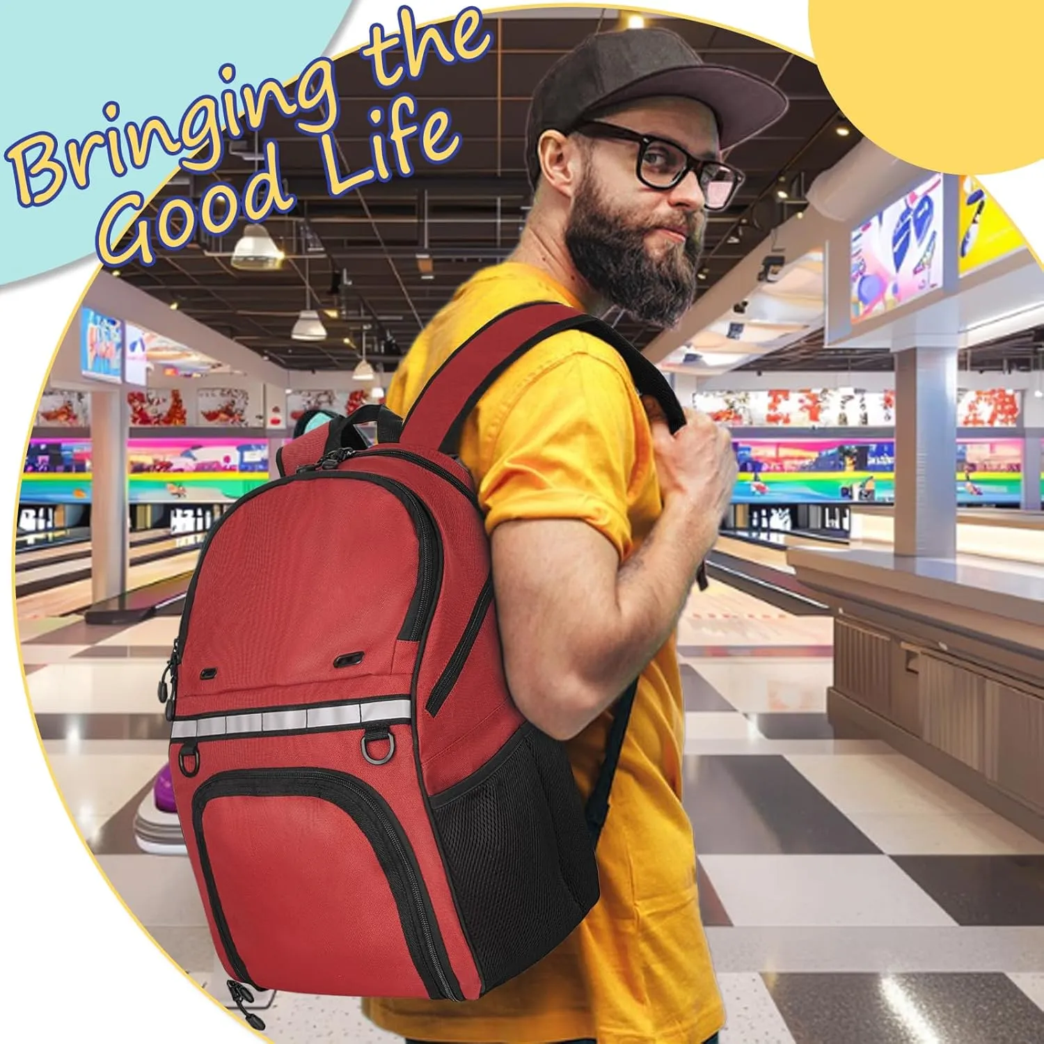 Goloni Bowling Backpack,Single Ball Bowling Bag with Shoe Compartment Up to Size 16,Bowling Bag with Padded Ball Holder