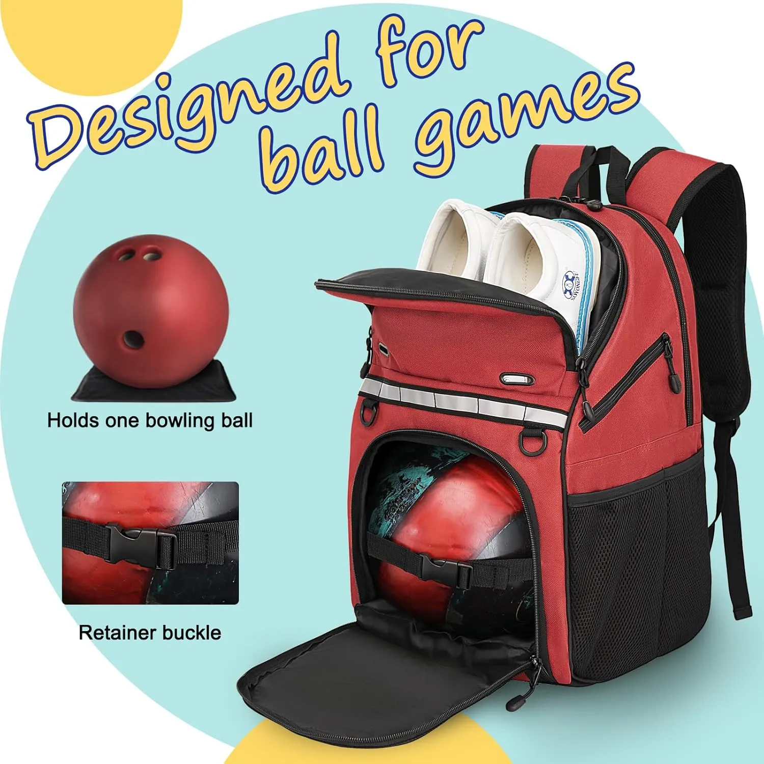 Goloni Bowling Backpack,Single Ball Bowling Bag with Shoe Compartment Up to Size 16,Bowling Bag with Padded Ball Holder