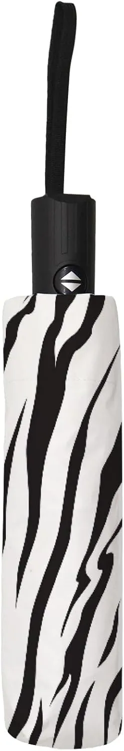 Hapuxt Folding Umbrellas Watercolor Black White Zebra Skin Windproof Travel Umbrella Rain Sun Automatic Portable Compact Umbrella for Backpack Golf Umbrella Women Men Adults