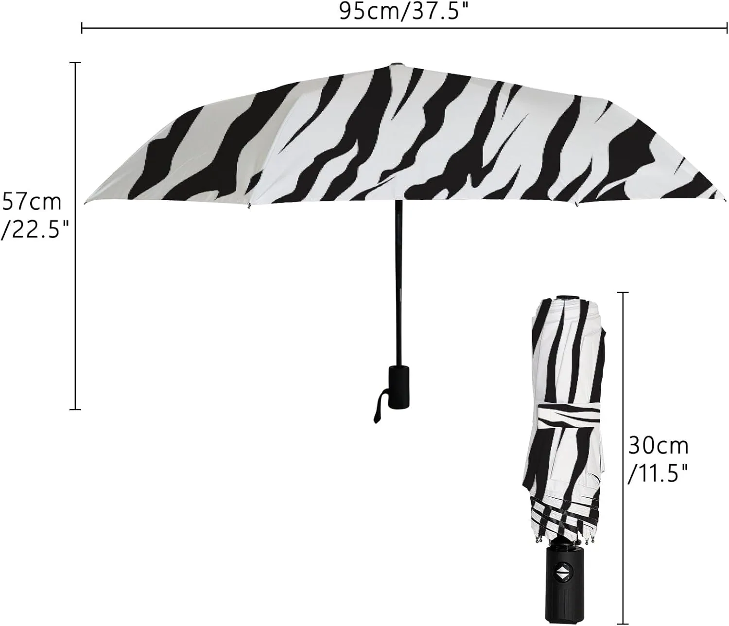 Hapuxt Folding Umbrellas Watercolor Black White Zebra Skin Windproof Travel Umbrella Rain Sun Automatic Portable Compact Umbrella for Backpack Golf Umbrella Women Men Adults