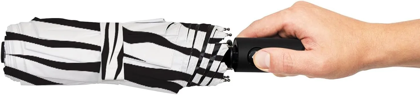 Hapuxt Folding Umbrellas Watercolor Black White Zebra Skin Windproof Travel Umbrella Rain Sun Automatic Portable Compact Umbrella for Backpack Golf Umbrella Women Men Adults
