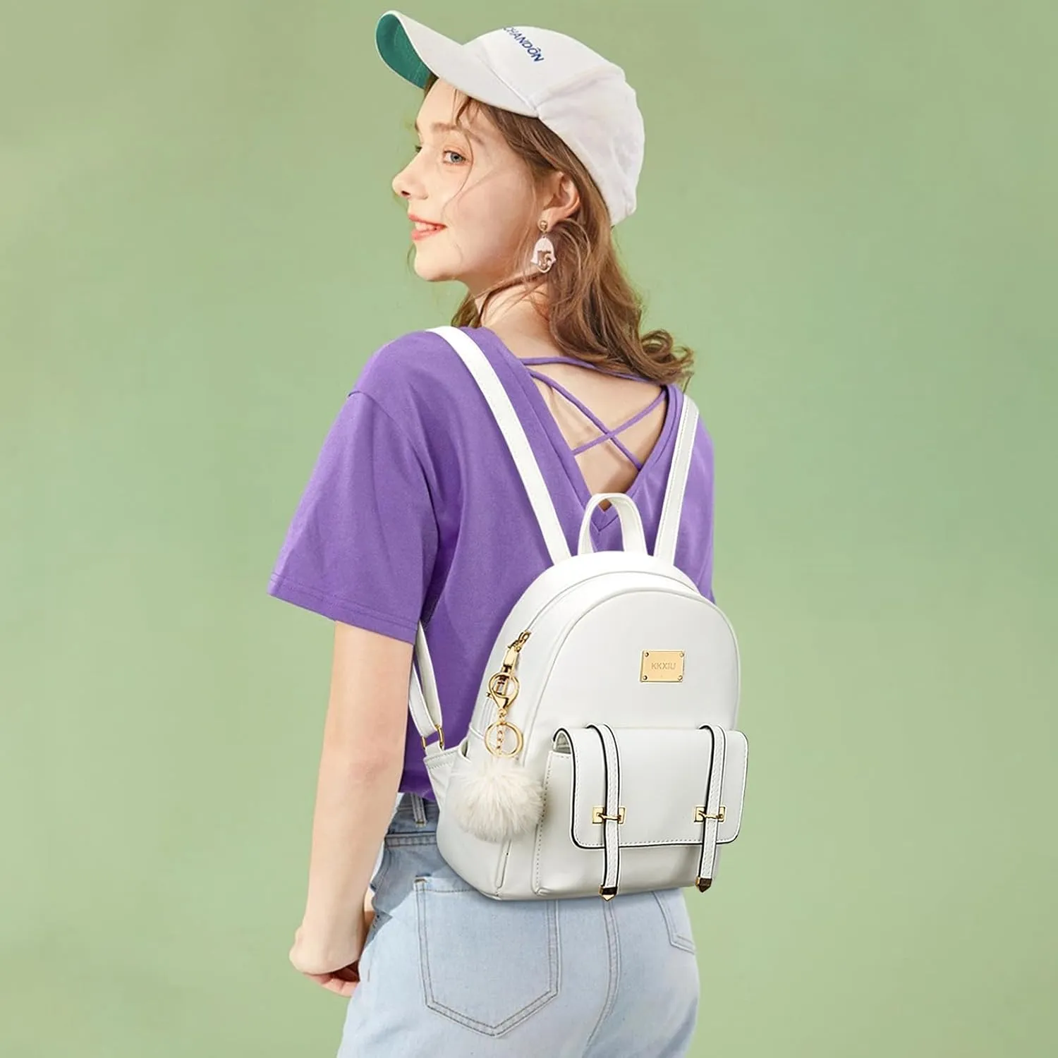 KKXIU 3pcs Fashion Small Synthetic Leather Backpack Purse Cute Mini Bookbag for Women and Girls