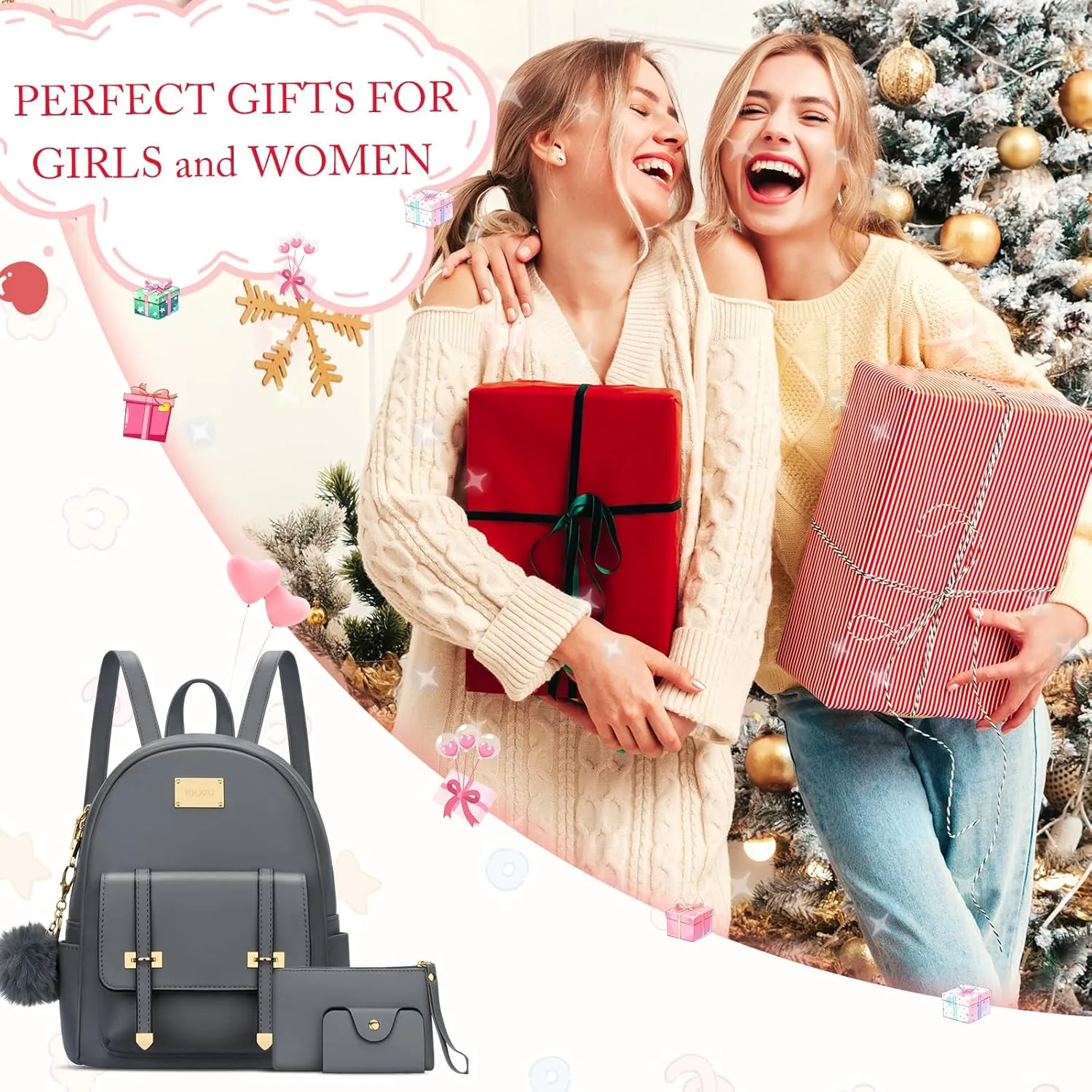 KKXIU 3pcs Fashion Small Synthetic Leather Backpack Purse Cute Mini Bookbag for Women and Girls