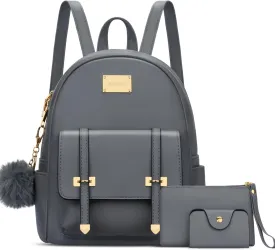 KKXIU 3pcs Fashion Small Synthetic Leather Backpack Purse Cute Mini Bookbag for Women and Girls