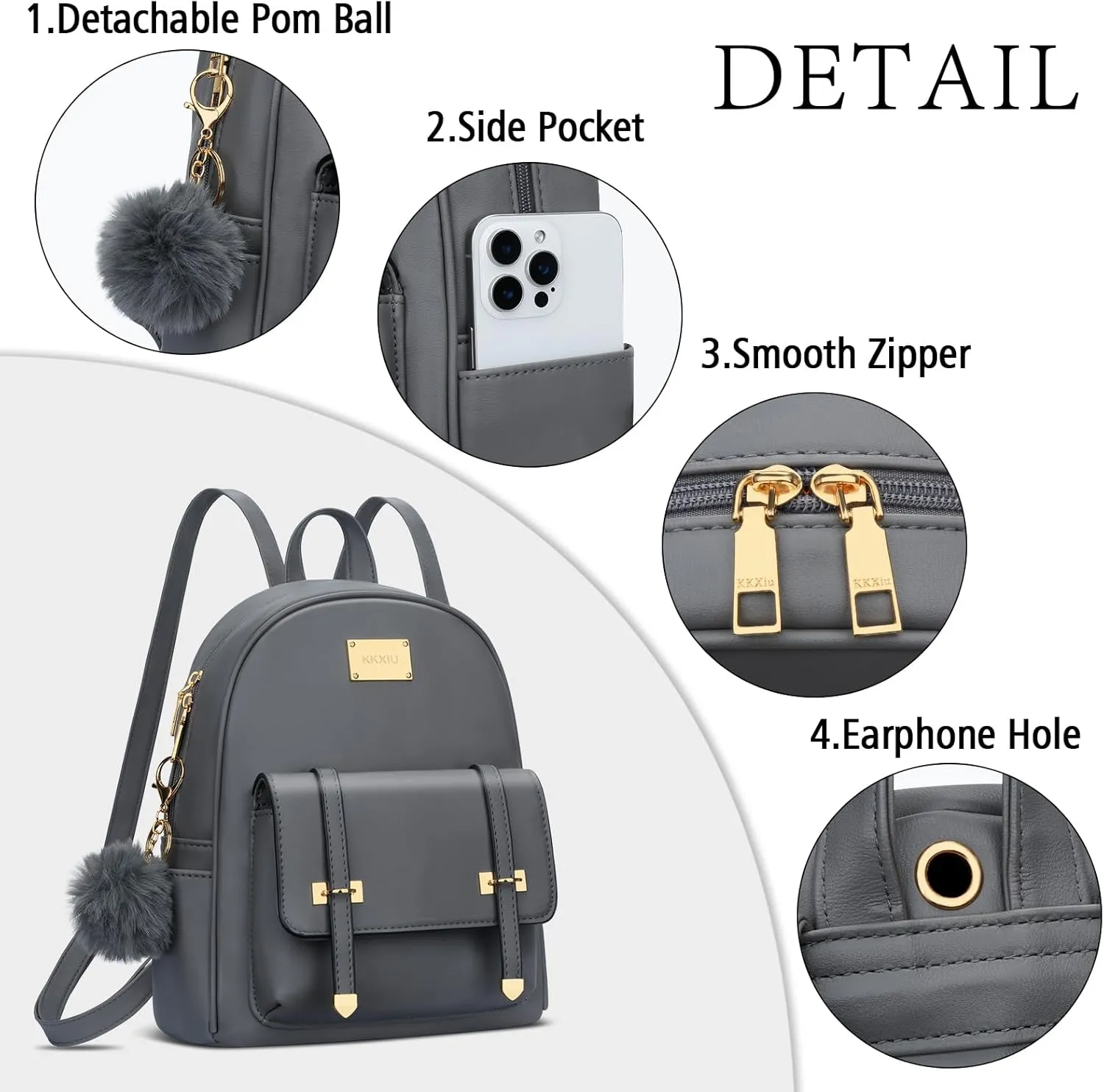 KKXIU 3pcs Fashion Small Synthetic Leather Backpack Purse Cute Mini Bookbag for Women and Girls