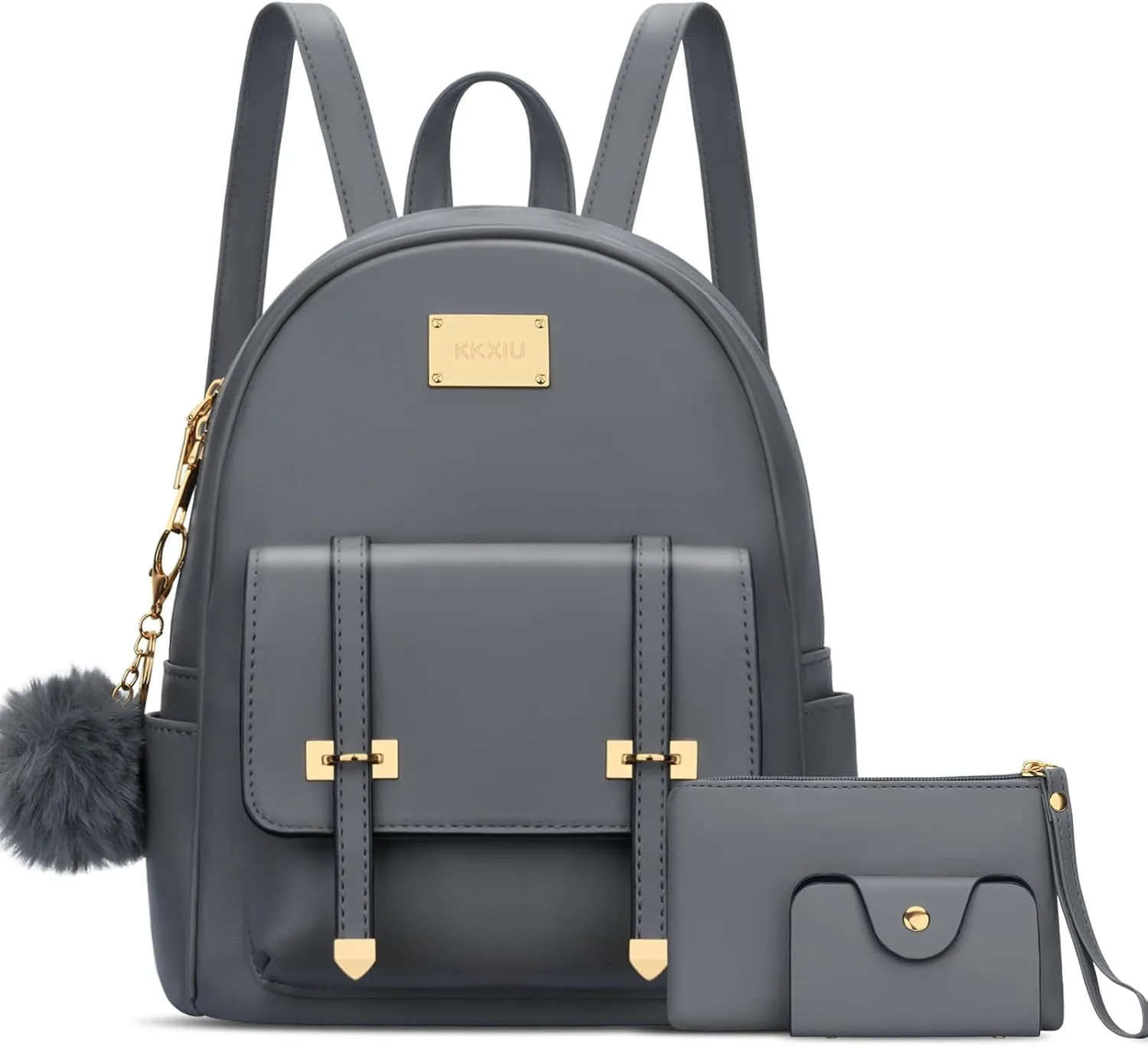 KKXIU 3pcs Fashion Small Synthetic Leather Backpack Purse Cute Mini Bookbag for Women and Girls
