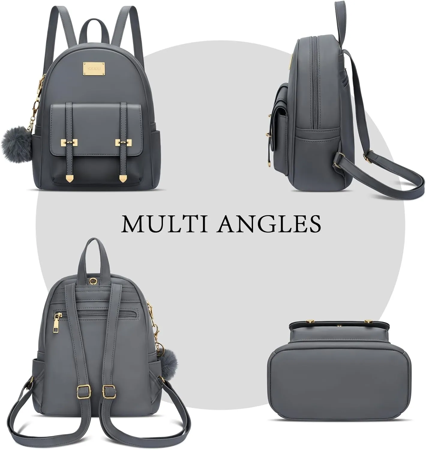 KKXIU 3pcs Fashion Small Synthetic Leather Backpack Purse Cute Mini Bookbag for Women and Girls
