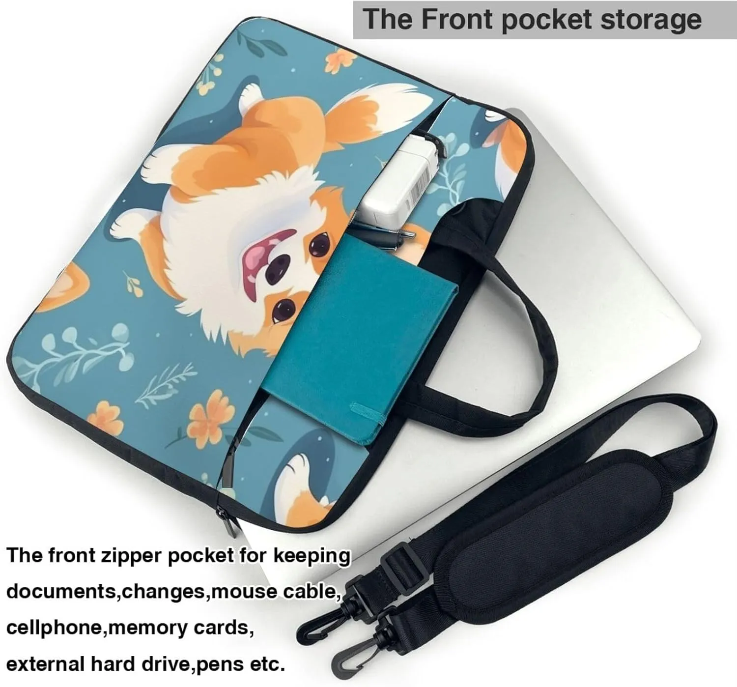 Laptop Case Bag Lovely Corgi Dog,Cute Puppy Briefcase Messenger Notebook Carrying Bag Case Sleeve For Women Men