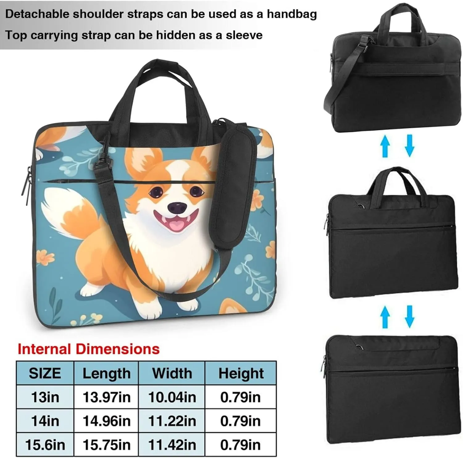 Laptop Case Bag Lovely Corgi Dog,Cute Puppy Briefcase Messenger Notebook Carrying Bag Case Sleeve For Women Men