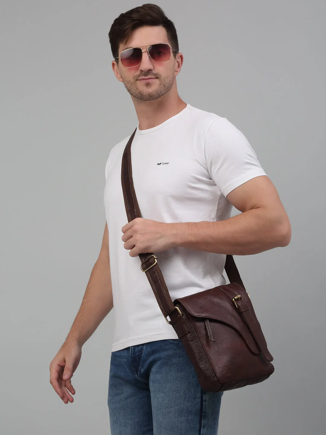 Leather Men's Asymmetrical Messenger Bag