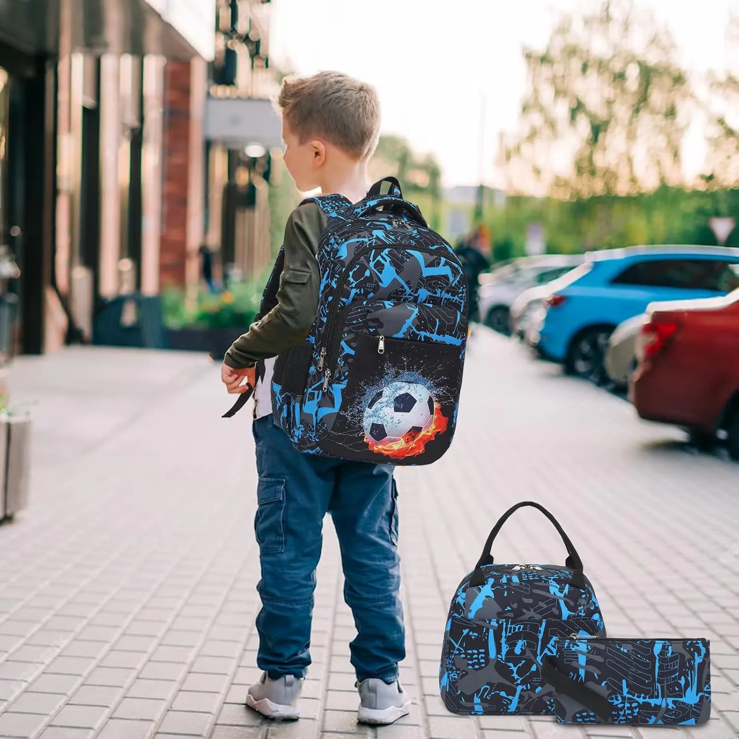 LEDAOU Backpack for Kids Boys Girls School Bags Teen Bookbags Set School Backpack with Lunch Box and Pencil Case