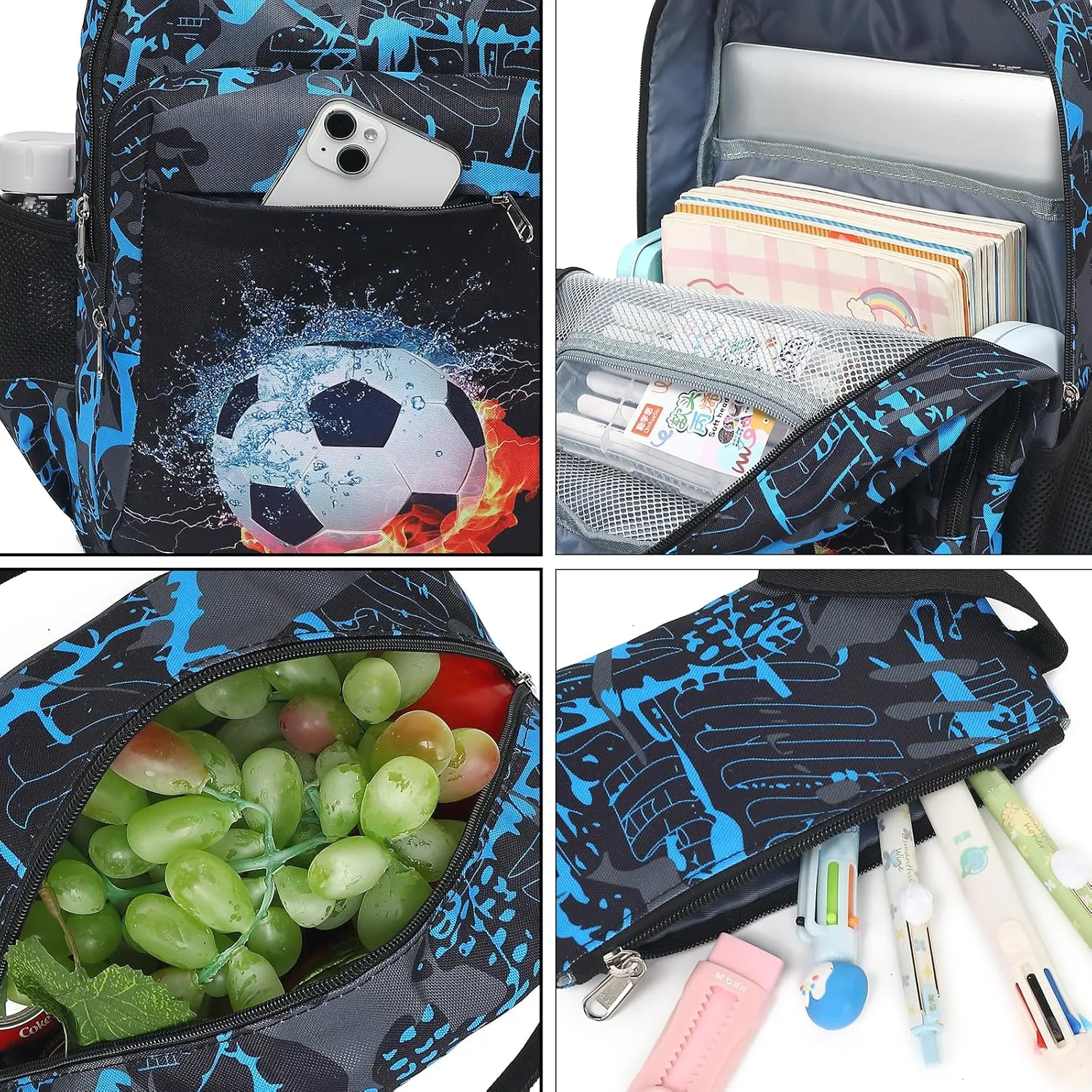 LEDAOU Backpack for Kids Boys Girls School Bags Teen Bookbags Set School Backpack with Lunch Box and Pencil Case