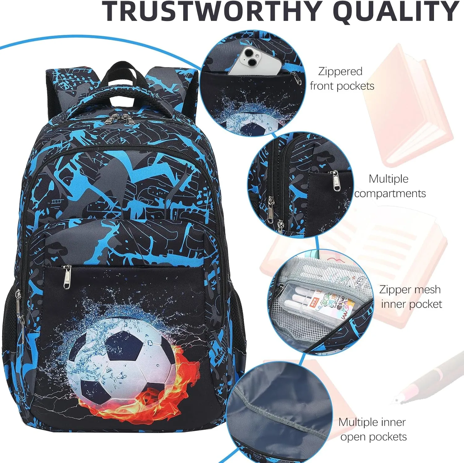 LEDAOU Backpack for Kids Boys Girls School Bags Teen Bookbags Set School Backpack with Lunch Box and Pencil Case