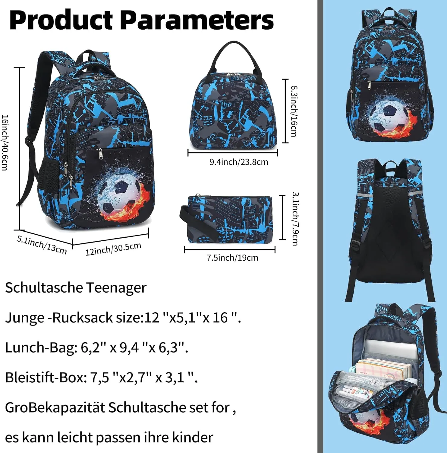 LEDAOU Backpack for Kids Boys Girls School Bags Teen Bookbags Set School Backpack with Lunch Box and Pencil Case