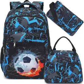 LEDAOU Backpack for Kids Boys Girls School Bags Teen Bookbags Set School Backpack with Lunch Box and Pencil Case