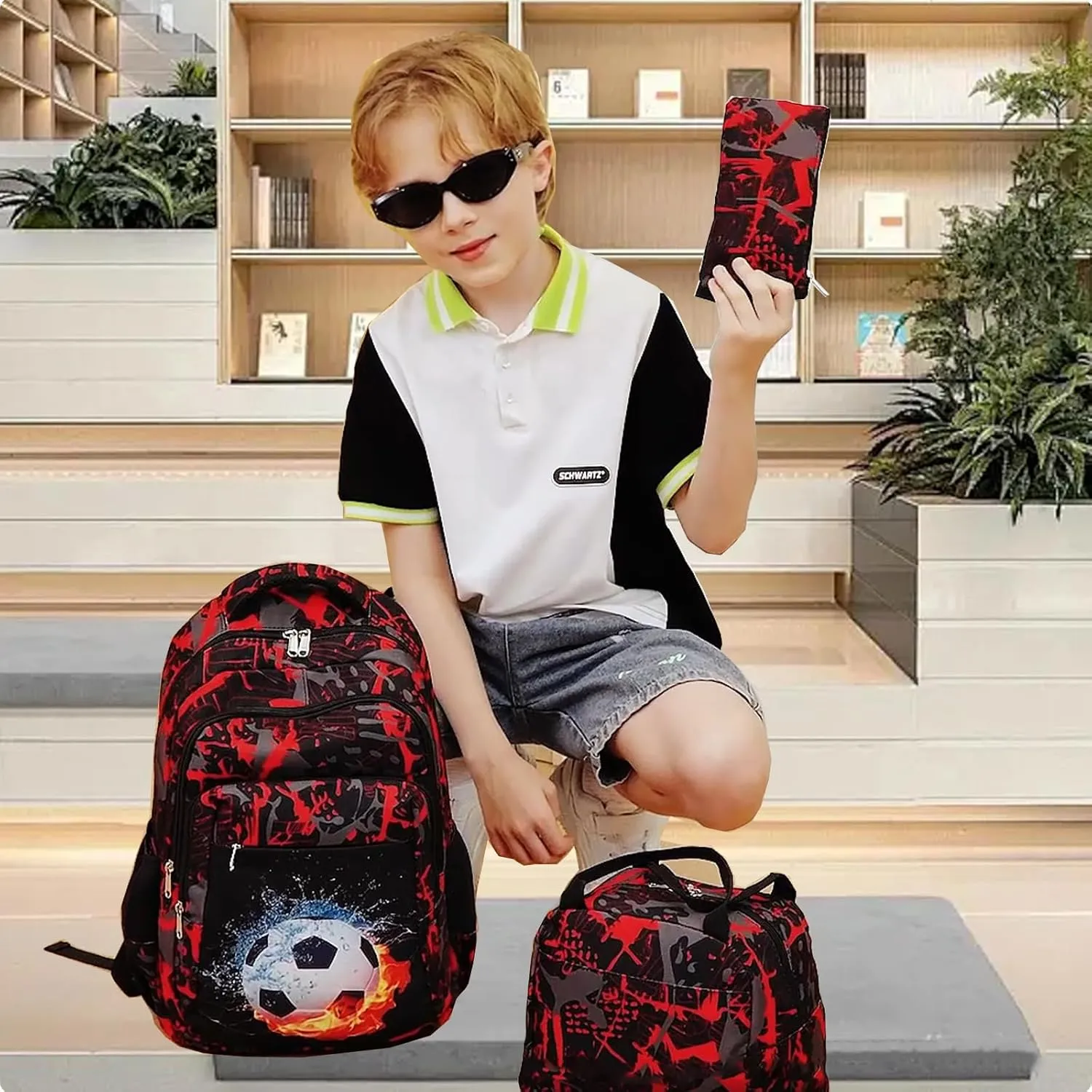 LEDAOU Backpack for Kids Boys Girls School Bags Teen Bookbags Set School Backpack with Lunch Box and Pencil Case