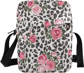 Leopard Print Flower Floral Sling Bag Small Crossbody Bag For Women Men, Mini Messenger Bag Shoulder Handbag With Adjustable Straps