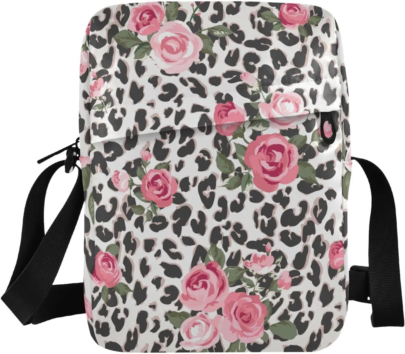 Leopard Print Flower Floral Sling Bag Small Crossbody Bag For Women Men, Mini Messenger Bag Shoulder Handbag With Adjustable Straps