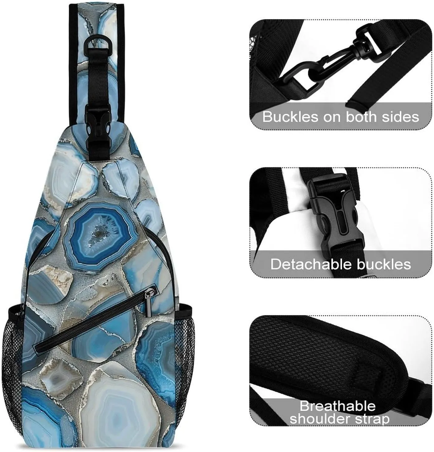 Lightweight Chest Bag Crossbody Bag Agate Slice Pattern Sling Backpack for Women Men Sports Travel