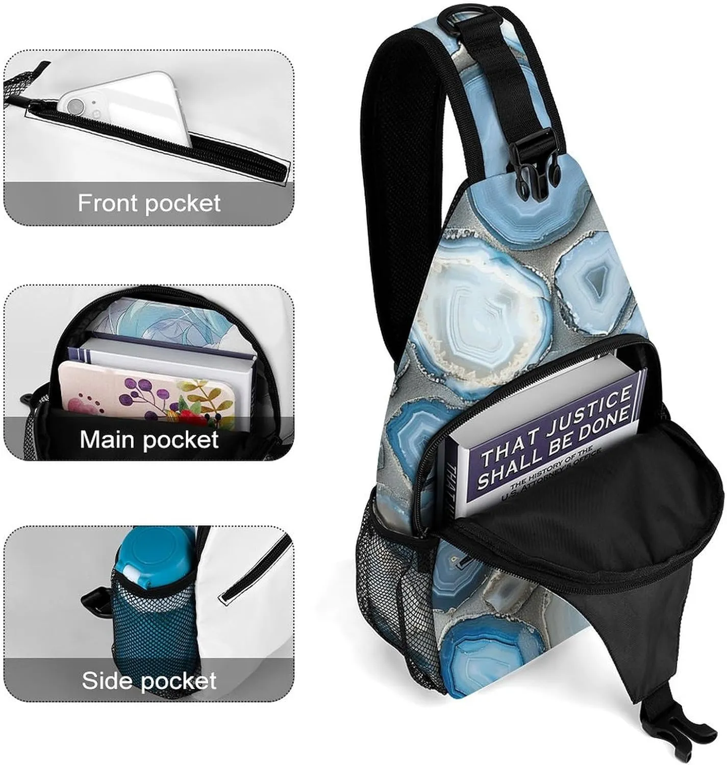 Lightweight Chest Bag Crossbody Bag Agate Slice Pattern Sling Backpack for Women Men Sports Travel