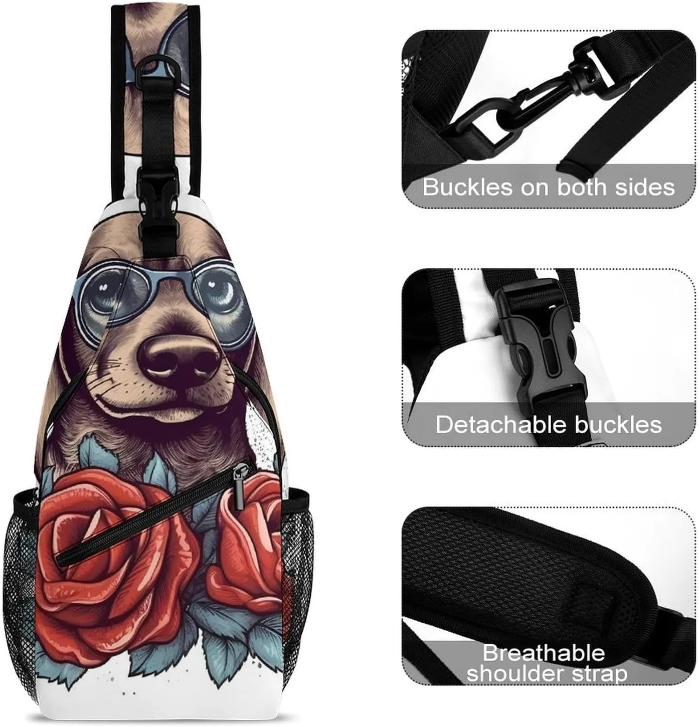 Lightweight Chest Bag Crossbody Bag Dog Wearing Glasses Sling Backpack for Women Men Sports Travel