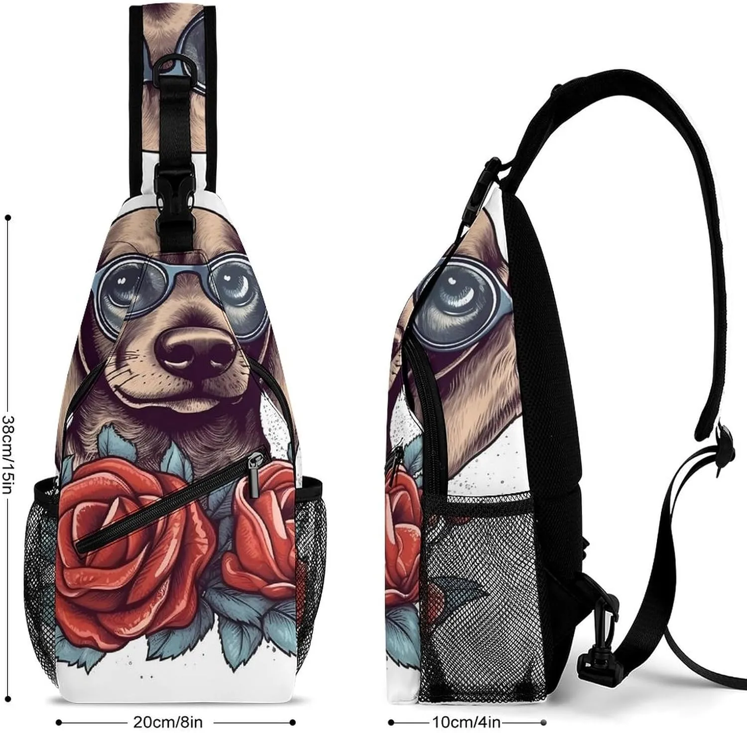 Lightweight Chest Bag Crossbody Bag Dog Wearing Glasses Sling Backpack for Women Men Sports Travel