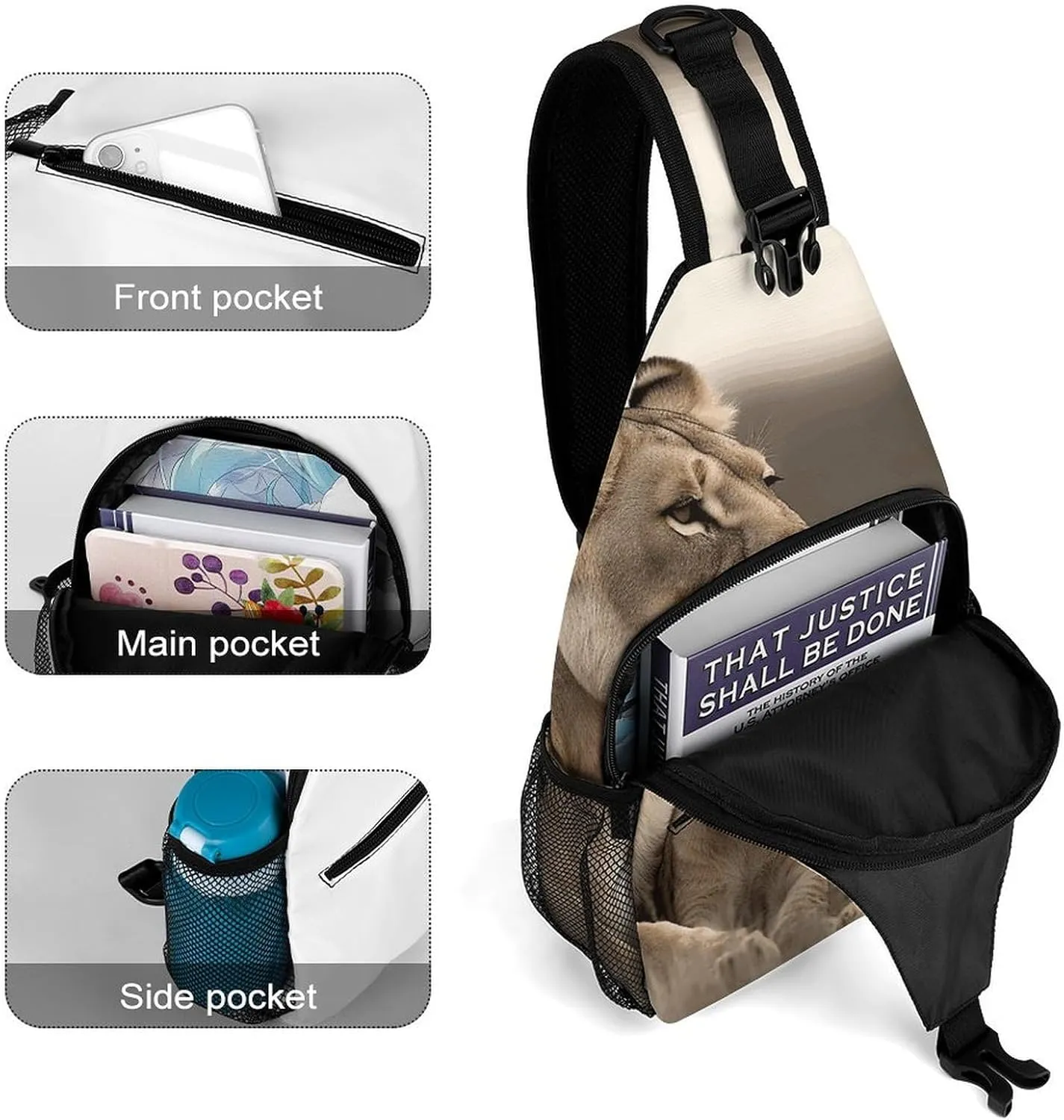Lightweight Chest Bag Crossbody Bag Lioness with Cub Sling Backpack for Women Men Sports Travel