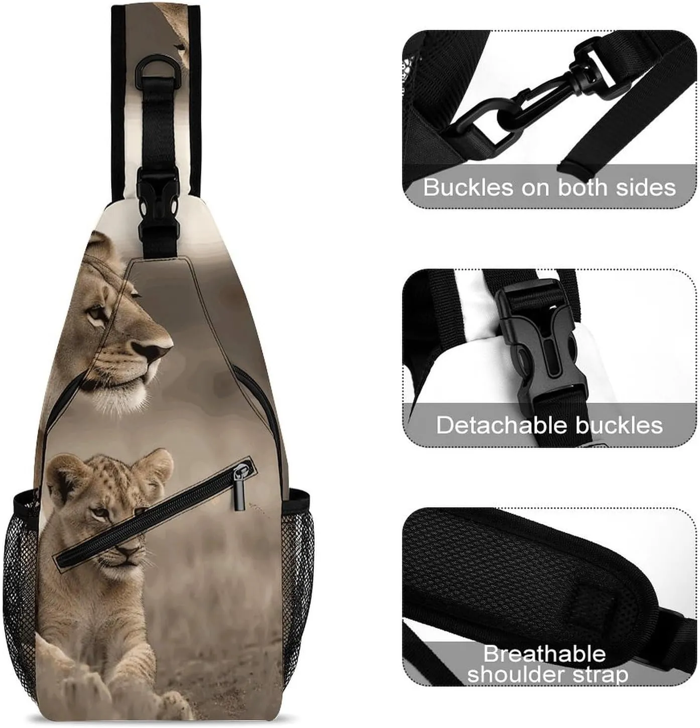 Lightweight Chest Bag Crossbody Bag Lioness with Cub Sling Backpack for Women Men Sports Travel