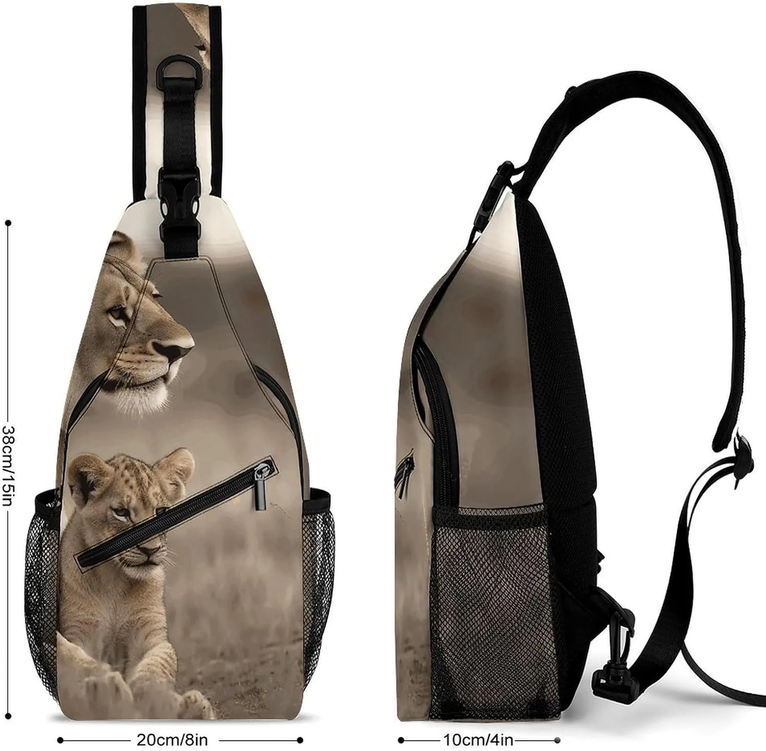 Lightweight Chest Bag Crossbody Bag Lioness with Cub Sling Backpack for Women Men Sports Travel