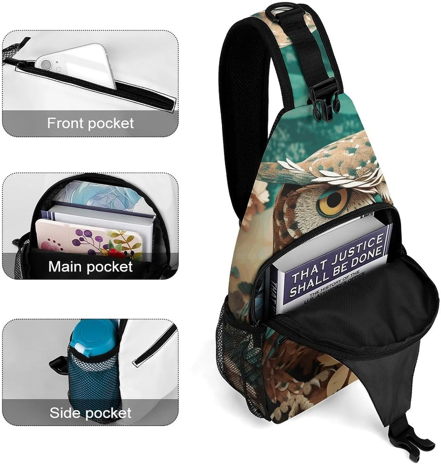 Lightweight Chest Bag Crossbody Bag Owl Sling Backpack for Women Men Sports Travel