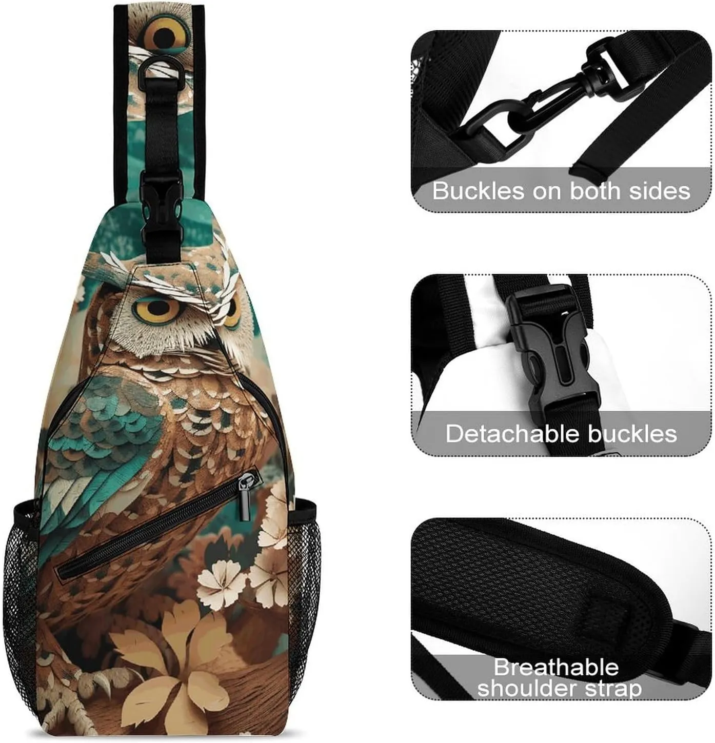 Lightweight Chest Bag Crossbody Bag Owl Sling Backpack for Women Men Sports Travel