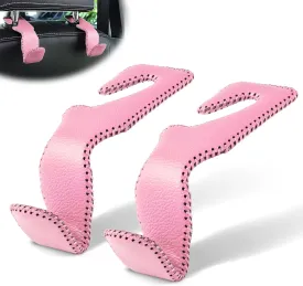LivTee Headrest Hook for Car, Back Seat Organizer Pink Leather Hanger Holder Hook, Interior Car Accessories for Hanging Purses Bags Coats, 2 Pack