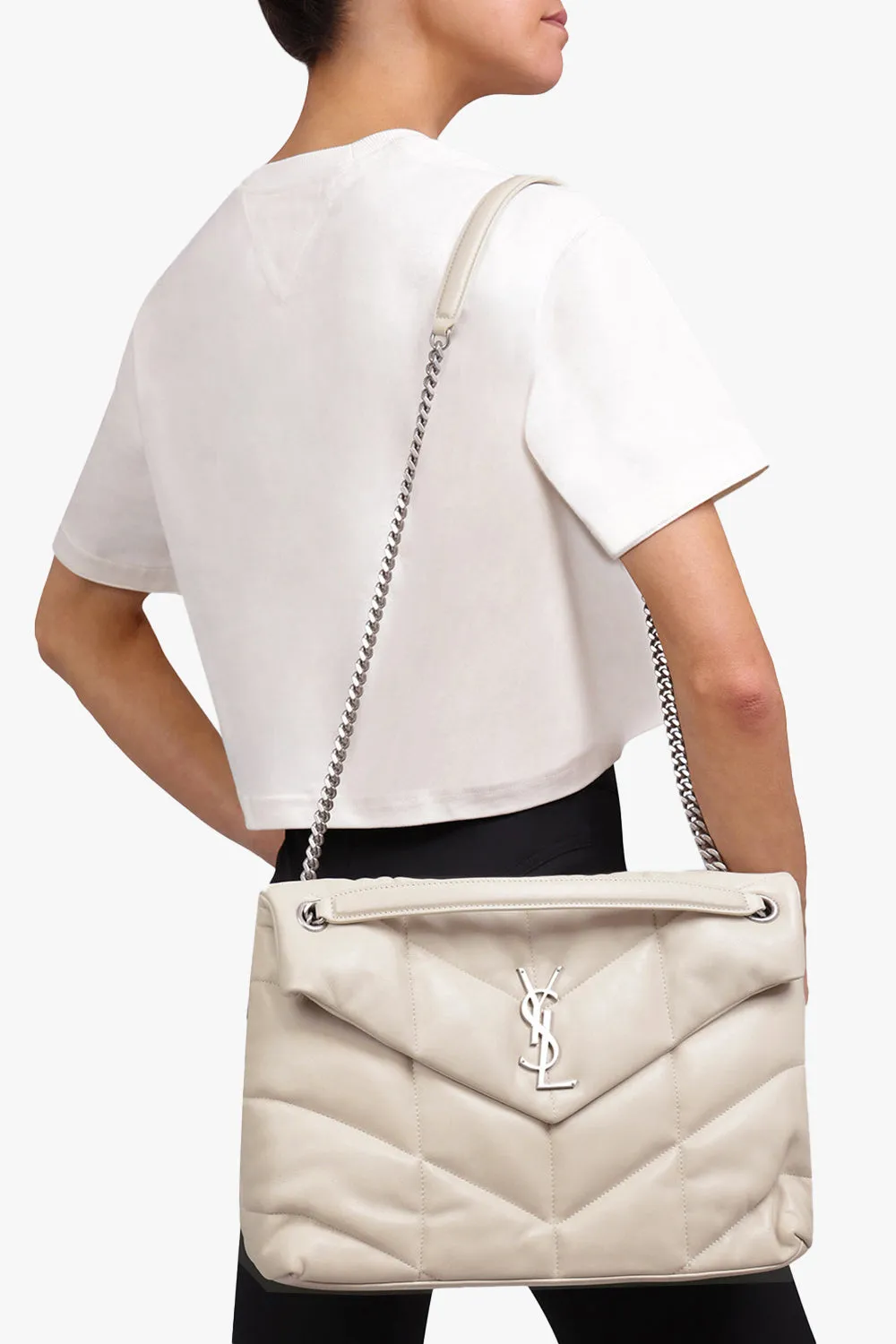 LOULOU MEDIUM PUFFER BAG CREMA/SILVER