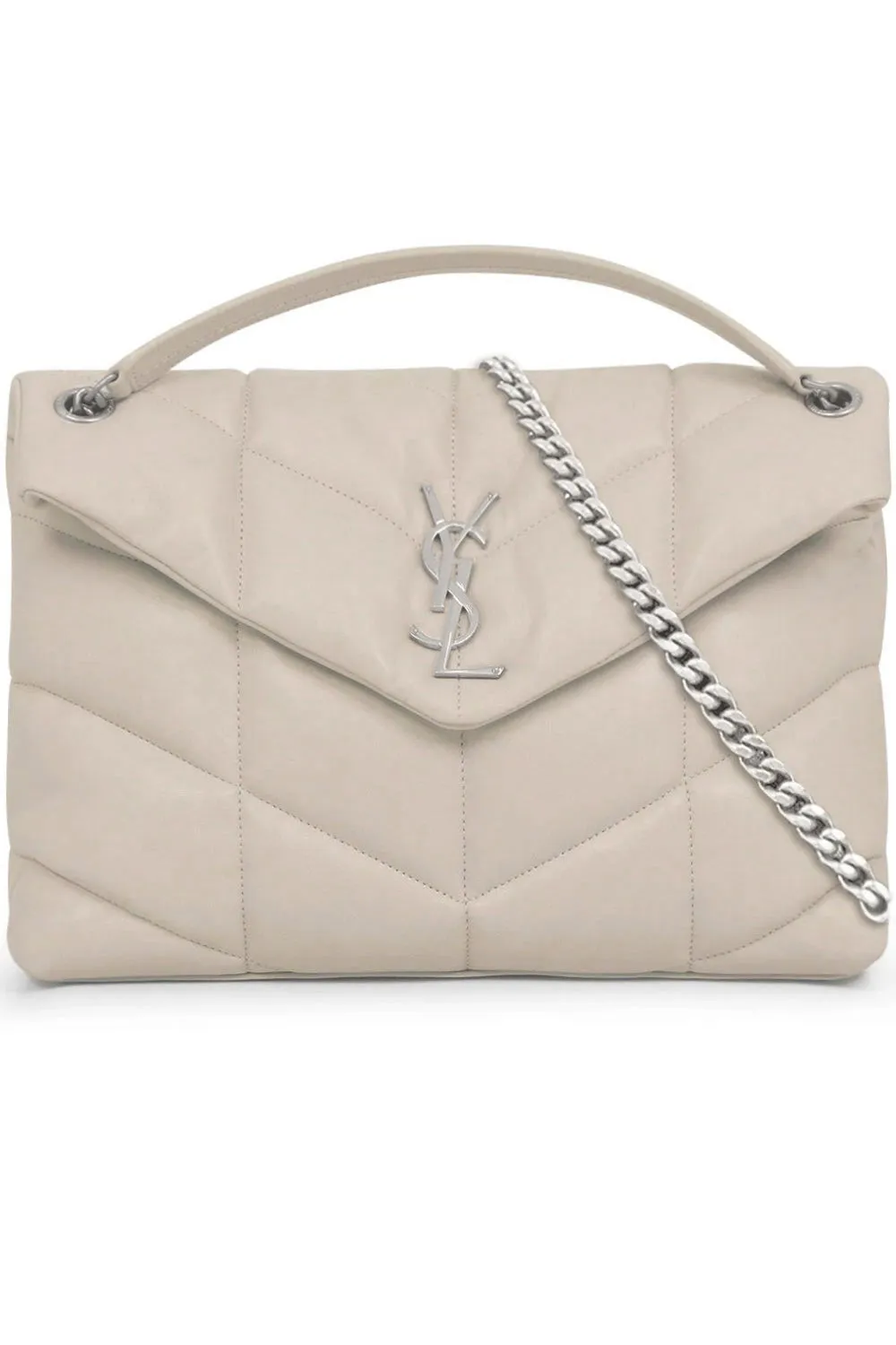 LOULOU MEDIUM PUFFER BAG CREMA/SILVER