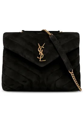 LOULOU SMALL FLAP BAG SUEDE BLACK/GOLD