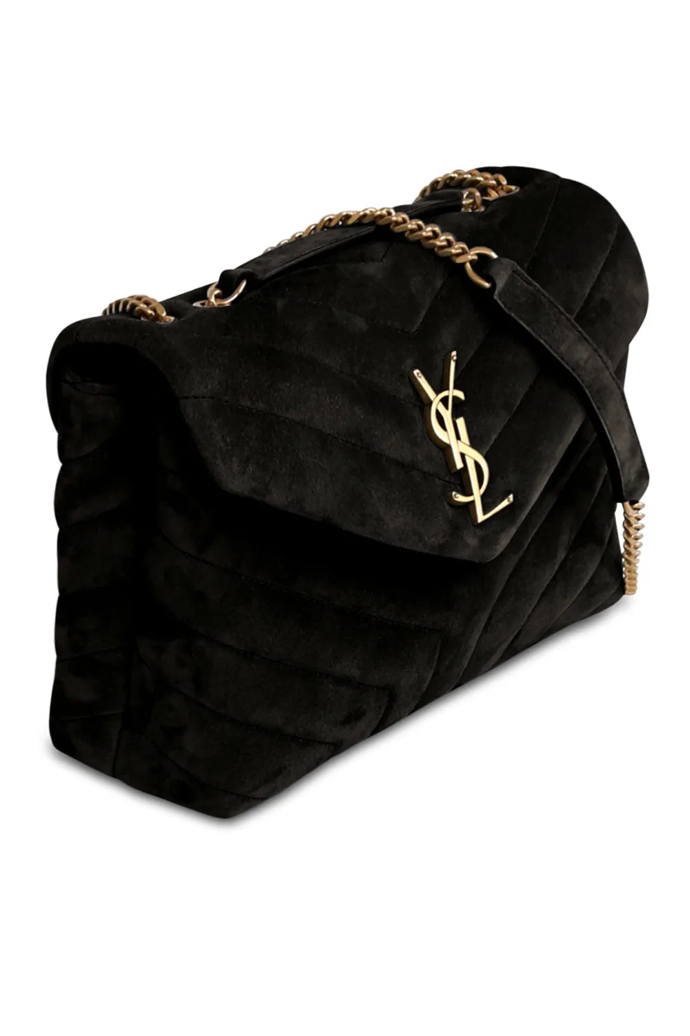 LOULOU SMALL FLAP BAG SUEDE BLACK/GOLD