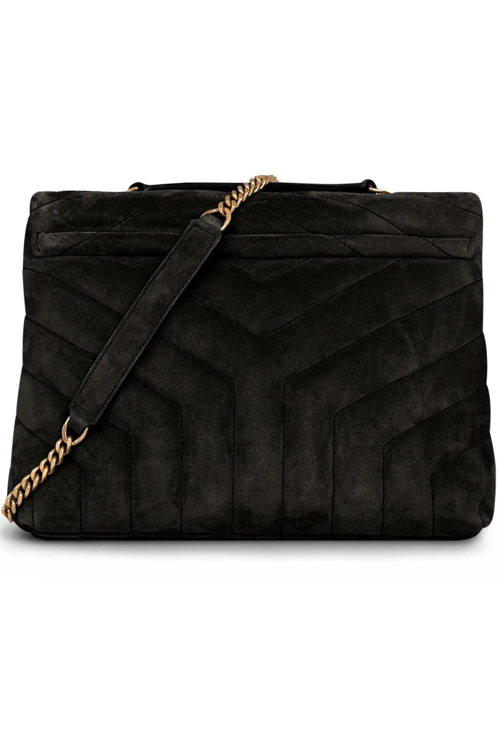 LOULOU SMALL FLAP BAG SUEDE BLACK/GOLD