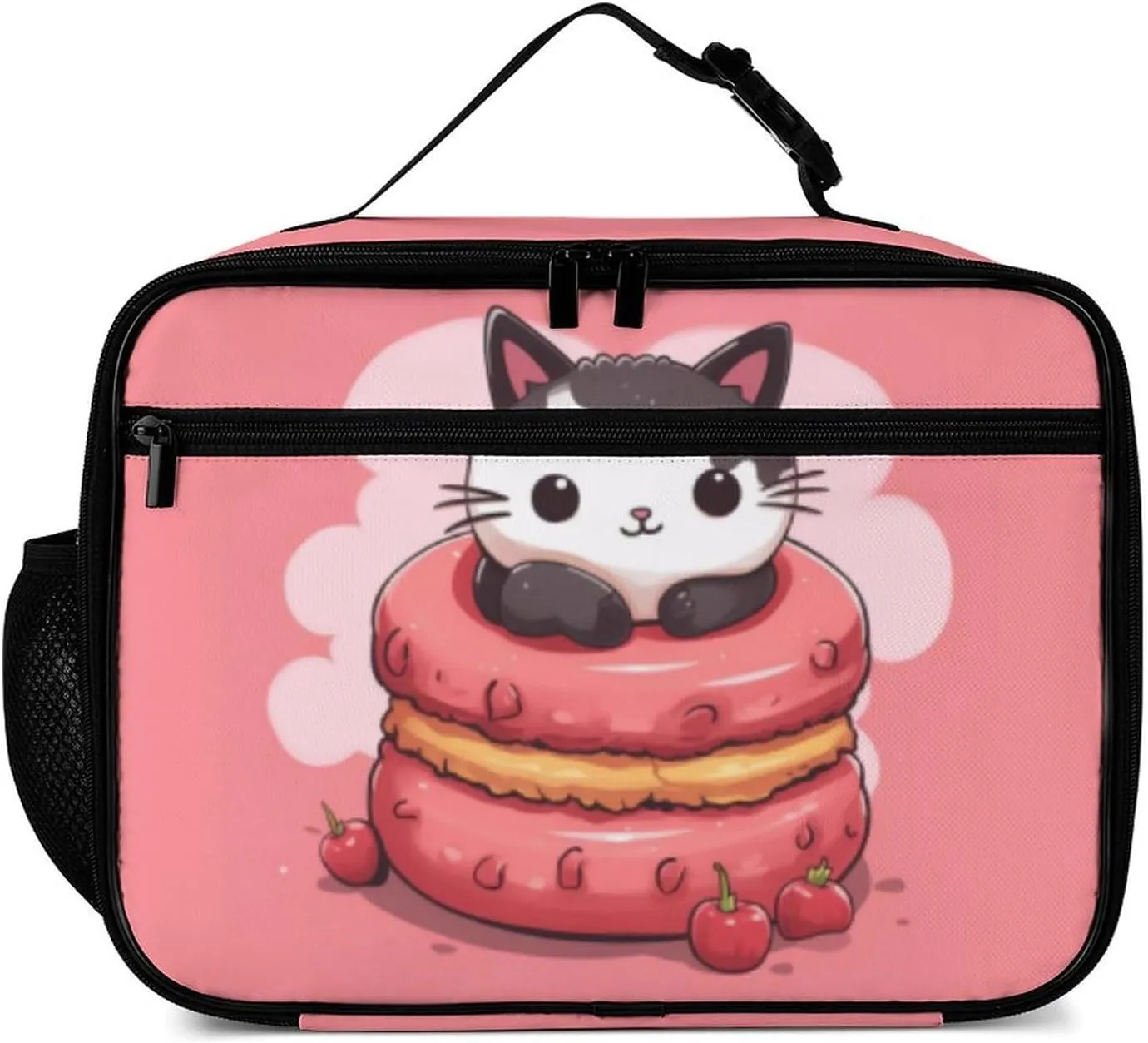 Macaron Cute Cat Reusable Lunch Box Insulated Lunch Bag Cooler Bag Lunchbox Meal Food Container Tote Bag for Women Kids Girls Boy School Camping Hiking Picnic Beach Travel
