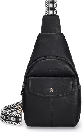 Missnine PU Leather Sling Bag for Women Quilted Chest Crossbody Trendy Travel Bag for Hiking Cycling with Tassel