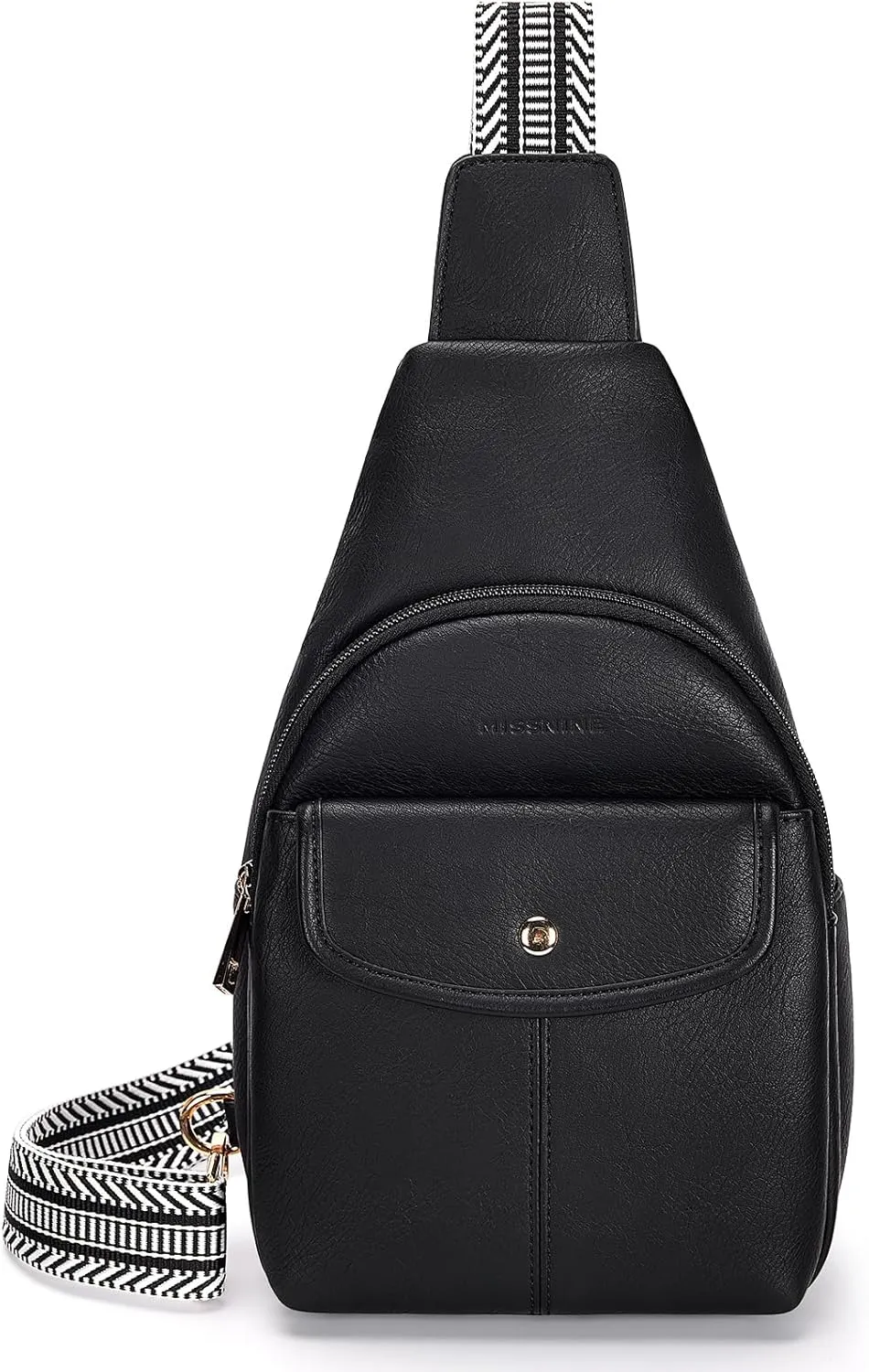 Missnine PU Leather Sling Bag for Women Quilted Chest Crossbody Trendy Travel Bag for Hiking Cycling with Tassel