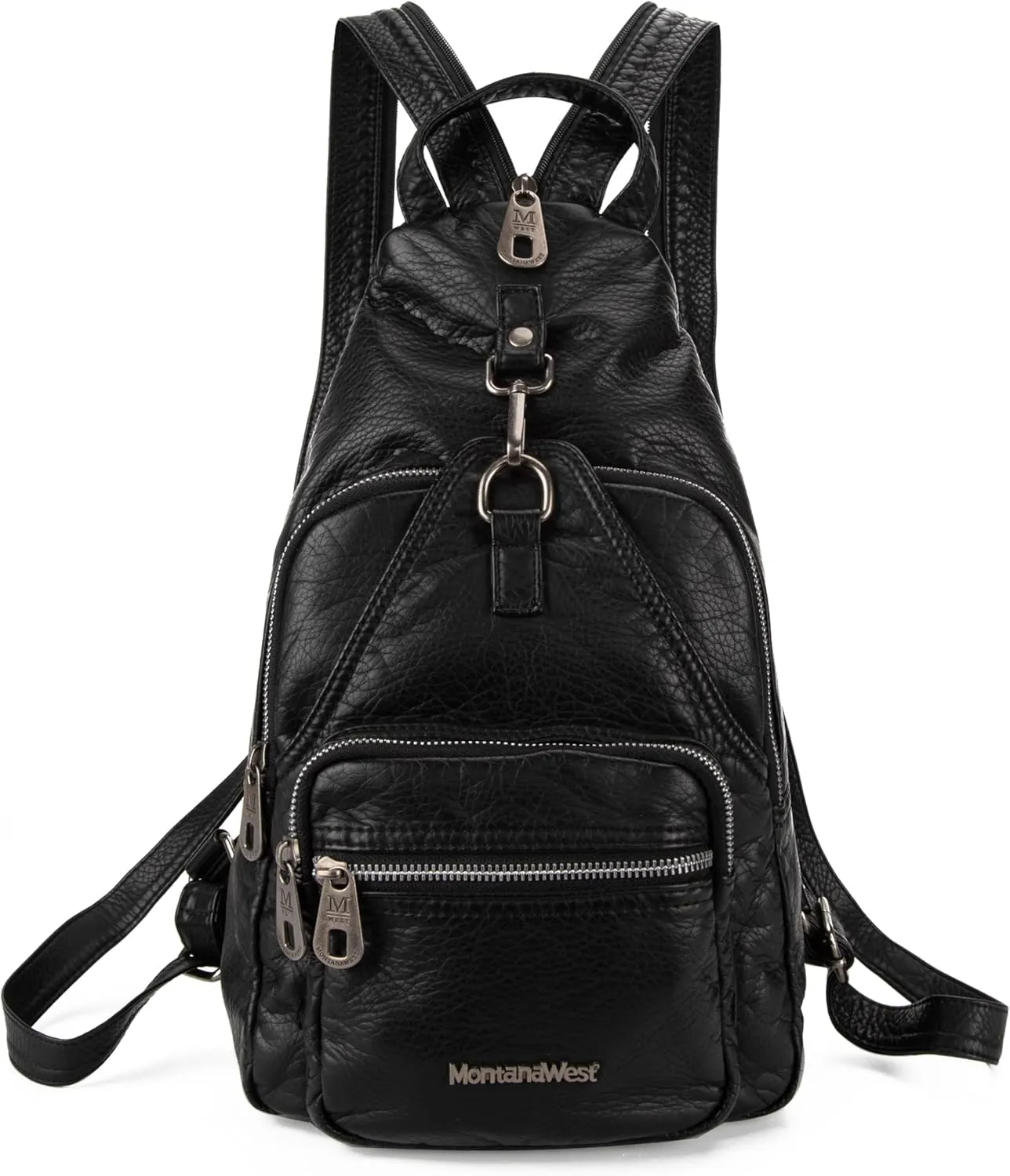 Montana West Small Convertible Backpack for Women Black Sling Bag Shoulder Purse with Vegan Leather One Shoulder Bag for Hiking Travel