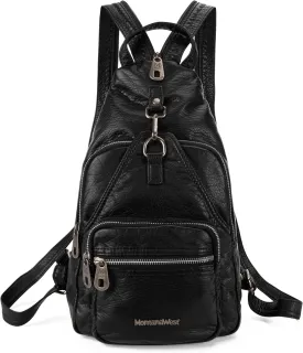 Montana West Small Convertible Backpack for Women Black Sling Bag Shoulder Purse with Vegan Leather One Shoulder Bag for Hiking Travel