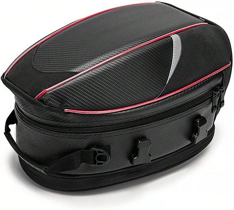 Motorcycle Tail Bag for Suzuki DR Z 110 2003-2005, Large Capacity Water-Resistant Wear-Resistant Motorcycle Helmet Bag, Expandable Rear Seat Storage Luggage Backpack,A Red Black