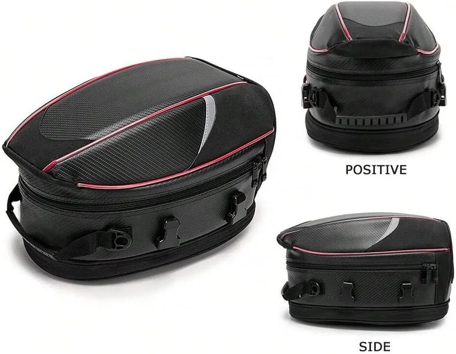 Motorcycle Tail Bag for Suzuki DR Z 110 2003-2005, Large Capacity Water-Resistant Wear-Resistant Motorcycle Helmet Bag, Expandable Rear Seat Storage Luggage Backpack,A Red Black