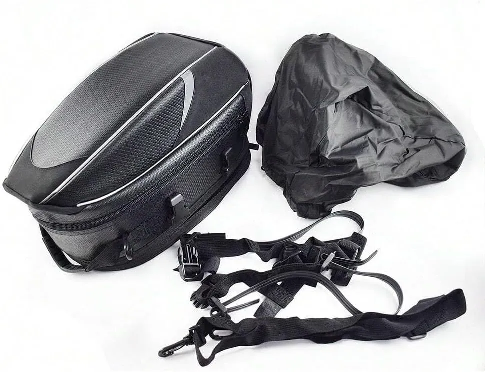 Motorcycle Tail Bag for Suzuki DR Z 110 2003-2005, Large Capacity Water-Resistant Wear-Resistant Motorcycle Helmet Bag, Expandable Rear Seat Storage Luggage Backpack,A Red Black