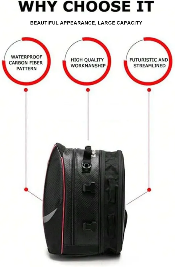 Motorcycle Tail Bag for Suzuki DR Z 110 2003-2005, Large Capacity Water-Resistant Wear-Resistant Motorcycle Helmet Bag, Expandable Rear Seat Storage Luggage Backpack,A Red Black